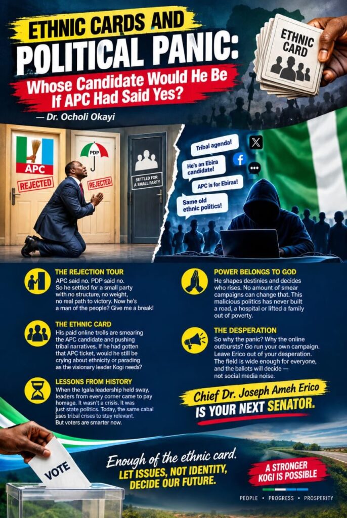 Ethnic Cards and Political Panic: Whose Candidate Would He Be If APC Had Said Yes? Chief Dr Joseph Ameh Erico, APC candidate for Kogi East Senatorial District.